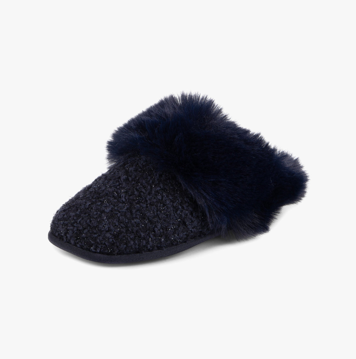 Totes Toasties TEXTURED SPARKLE FAUX FUR MULE Slippers Womens Navy