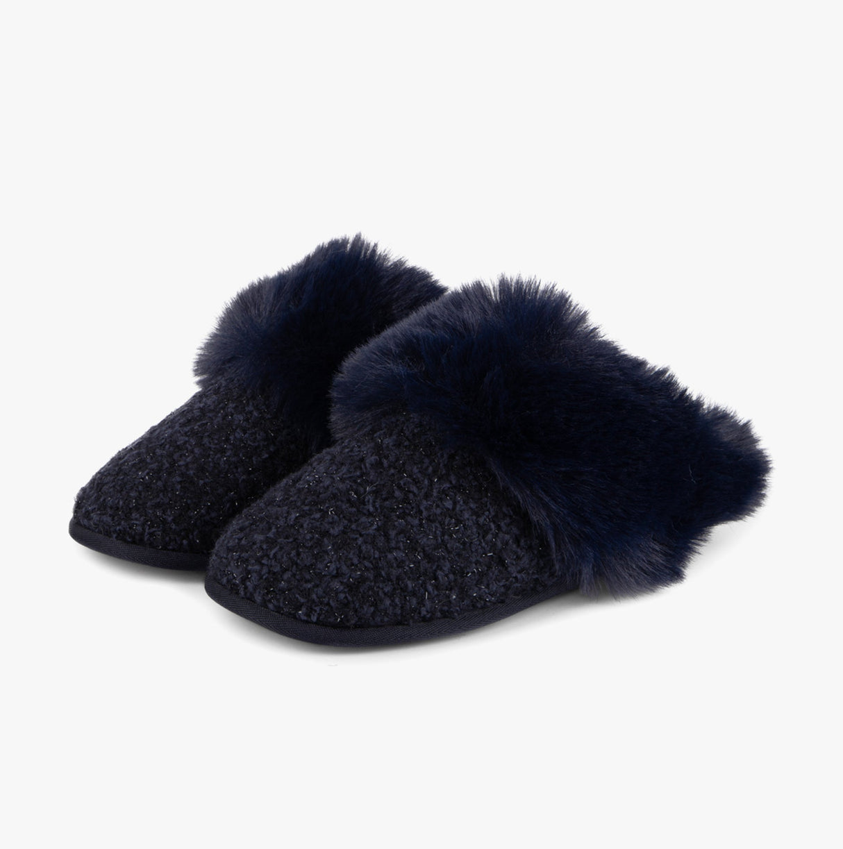 Totes Toasties TEXTURED SPARKLE FAUX FUR MULE Slippers Womens Navy