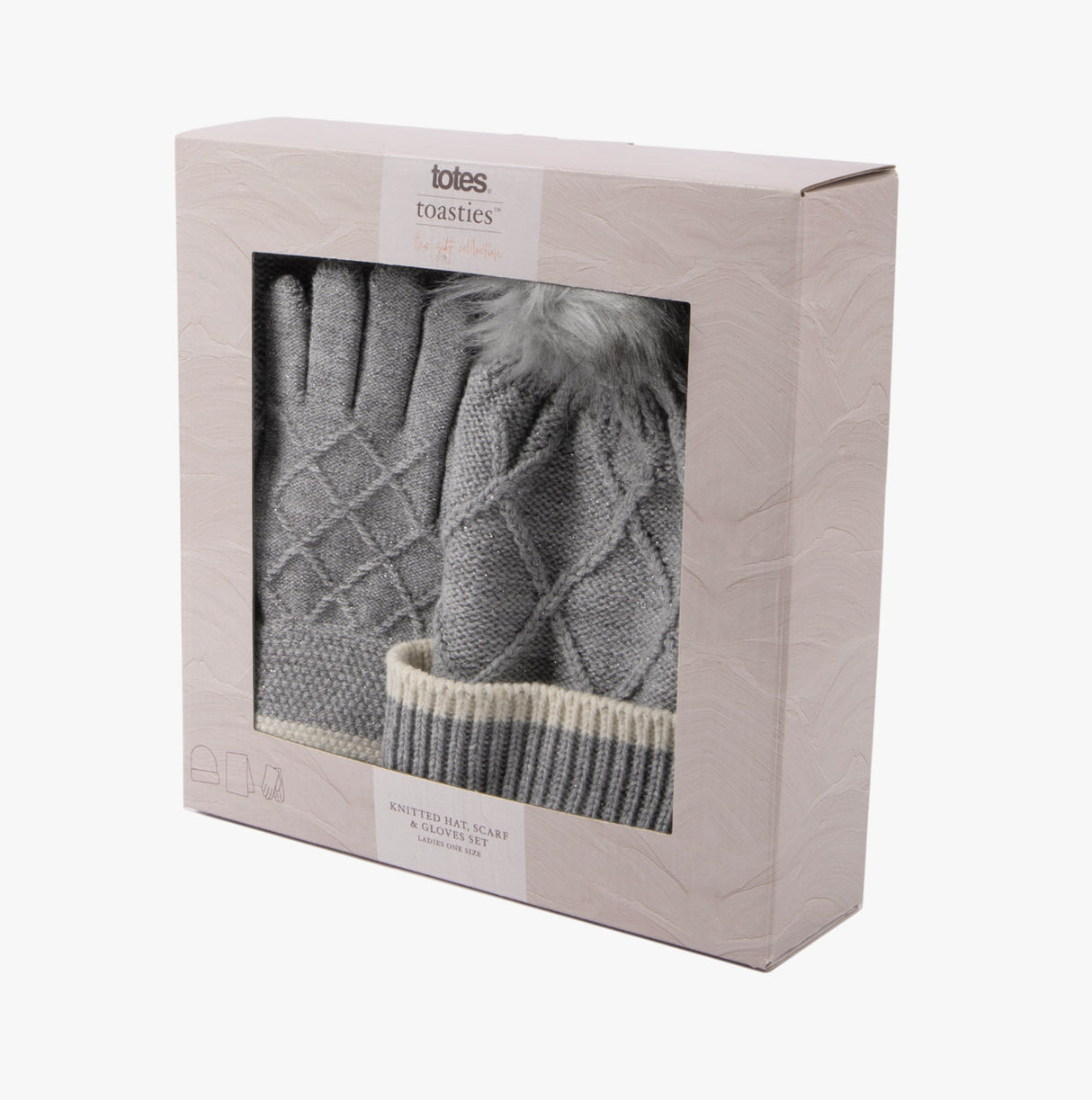 Totes Toasties Hat Scarf & Glove Set Womens Grey