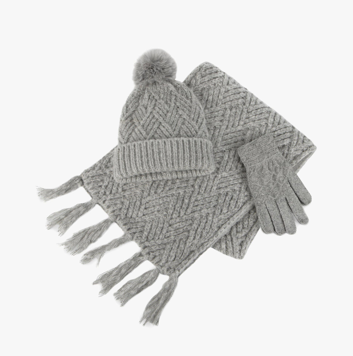 Totes Toasties KNITTED HAT SCARF & MITTEN GIFT SET Womens Grey