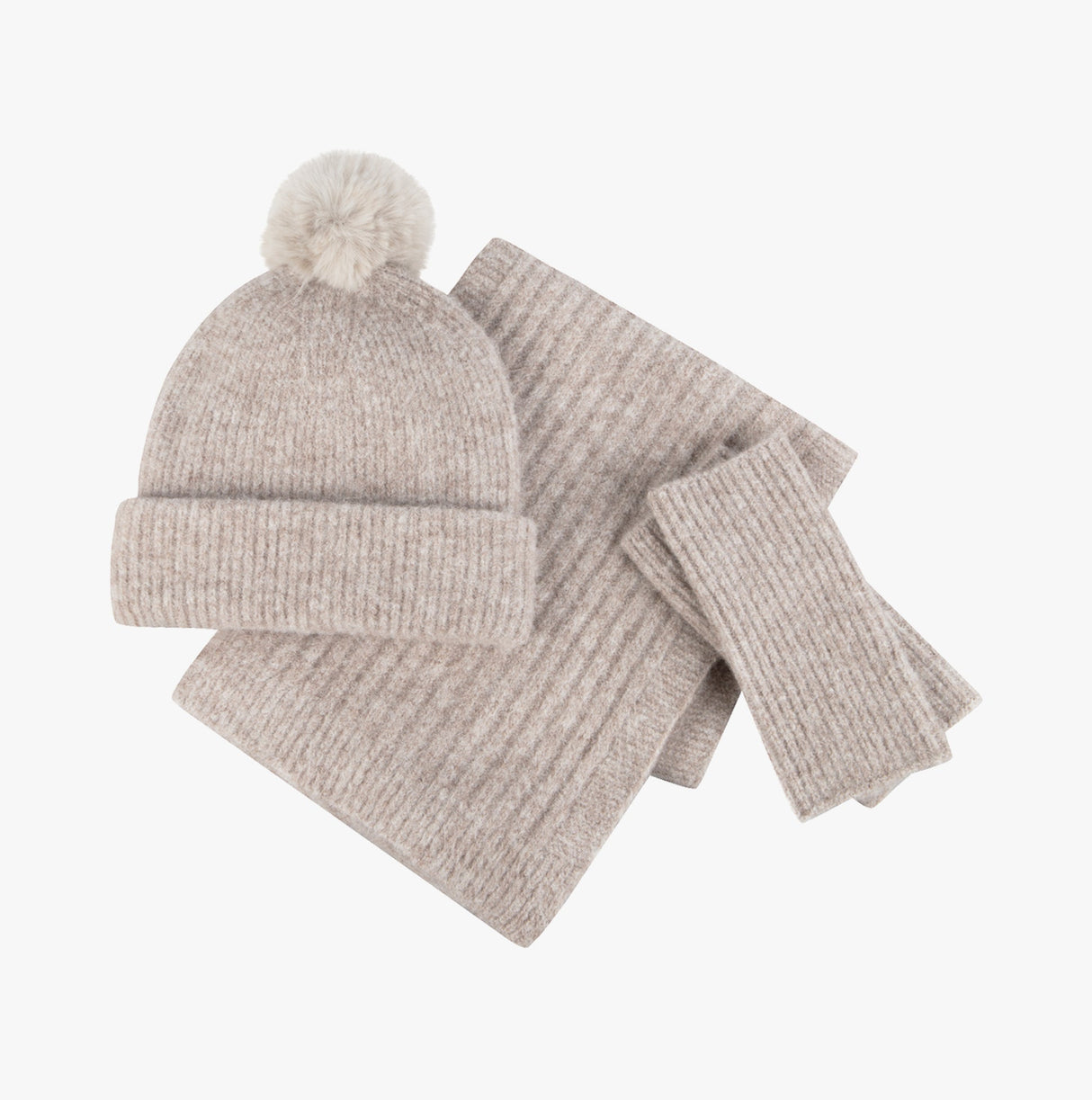 Totes Toasties KNITTED HAT SCARF & ARM WARMER GIFT SET Womens Oat