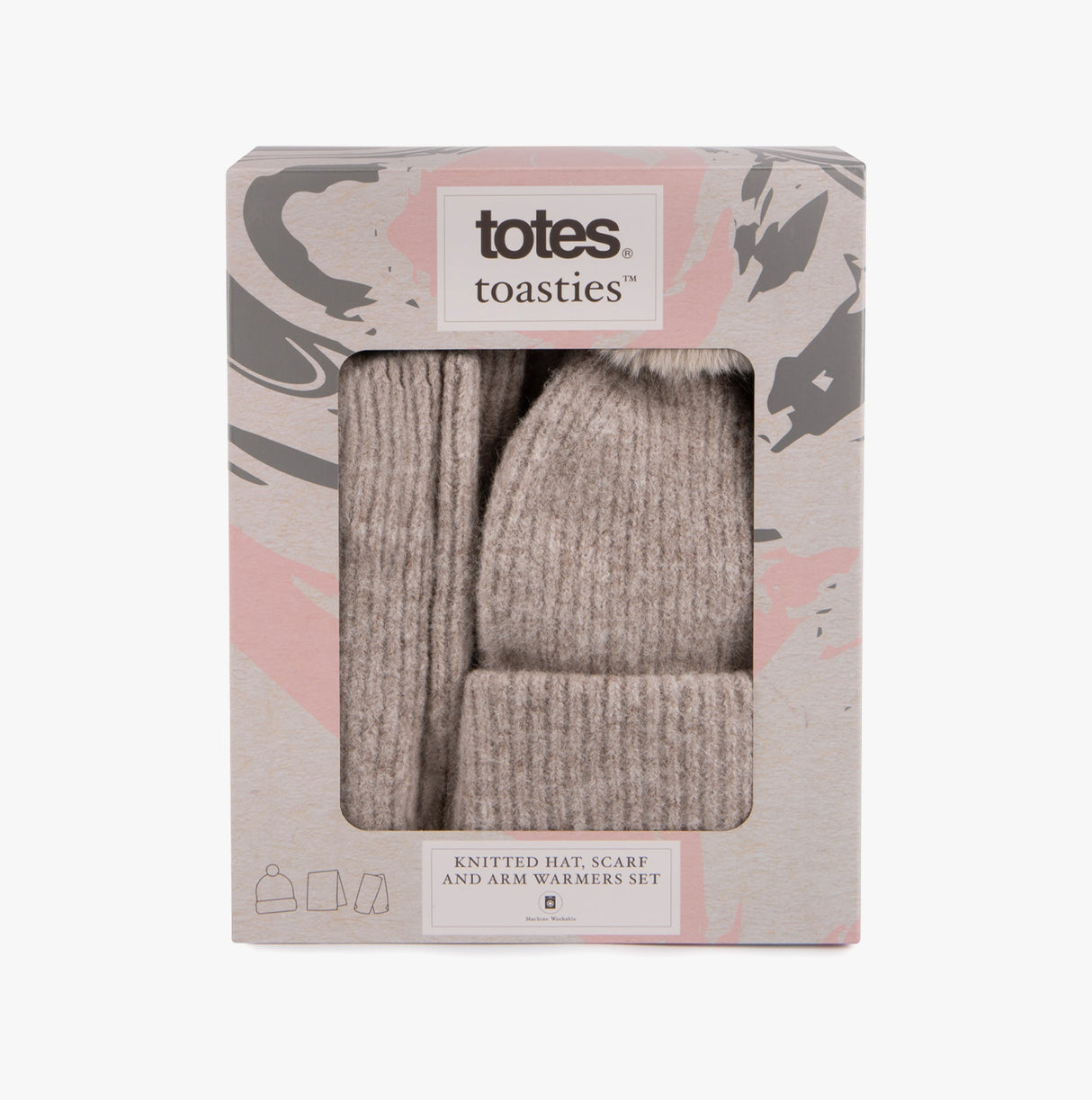 Totes Toasties KNITTED HAT SCARF & ARM WARMER GIFT SET Womens Oat