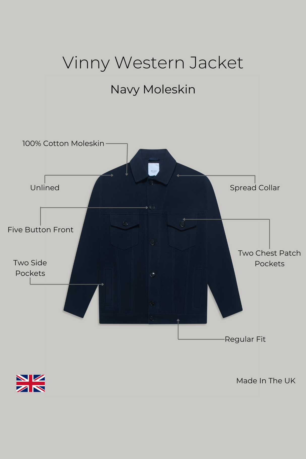 Vinny Western Jacket - Navy Moleskin