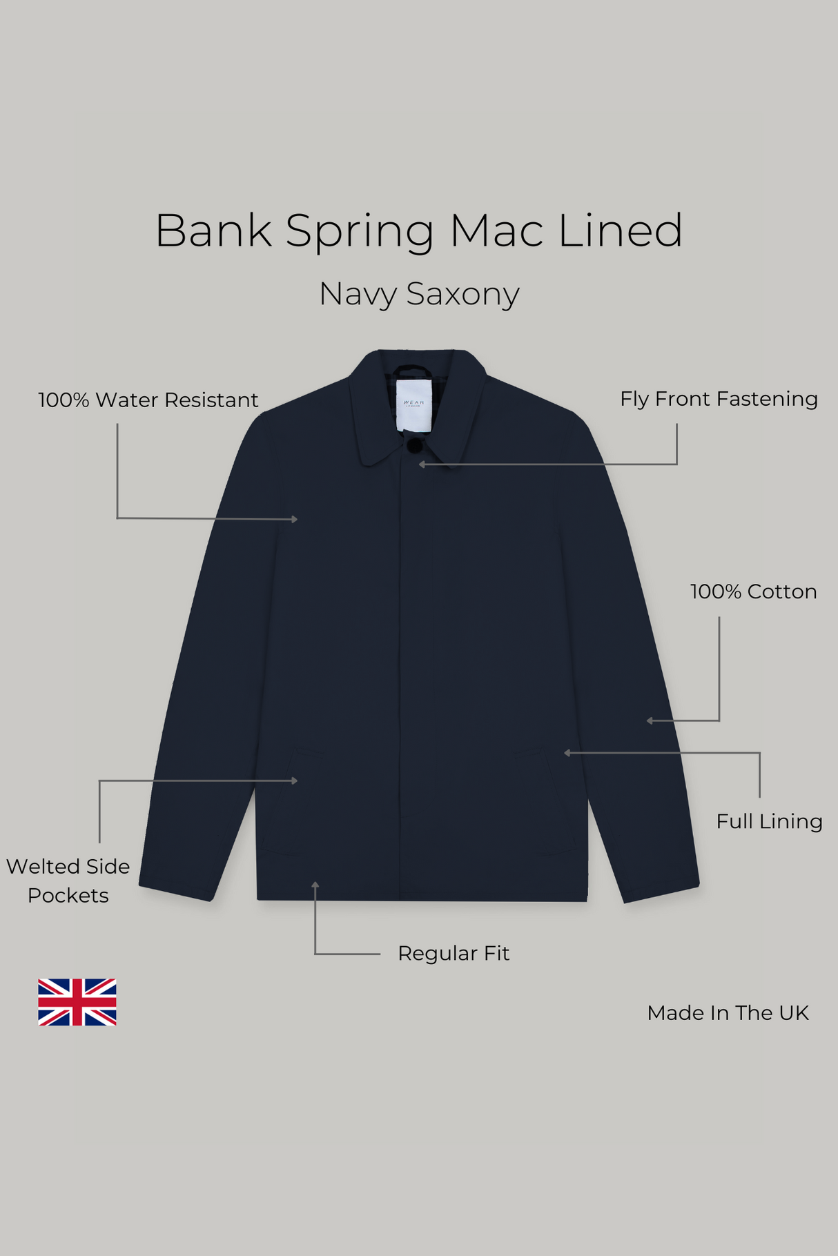 Bank Spring Mac Unlined - Navy Saxony