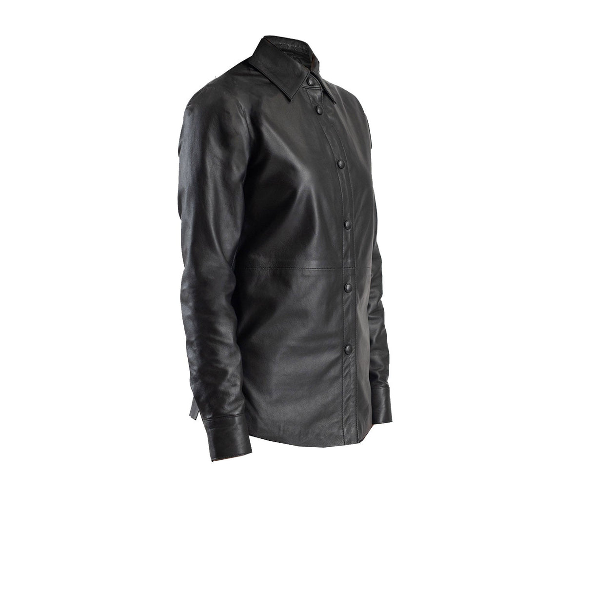 Women's Leather Shirt Collar Leather Jacket | Black