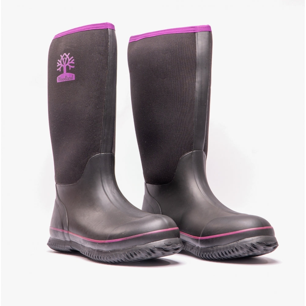 Woodland PULL ON PLAIN NEOPRENE Womens Wellington Boots Black