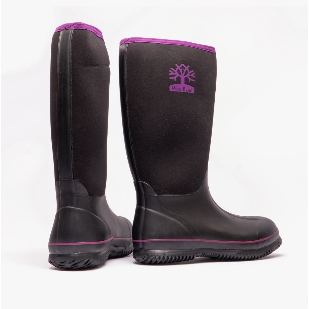 Woodland PULL ON PLAIN NEOPRENE Womens Wellington Boots Black