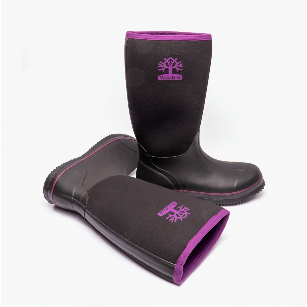 Woodland PULL ON PLAIN NEOPRENE Womens Wellington Boots Black