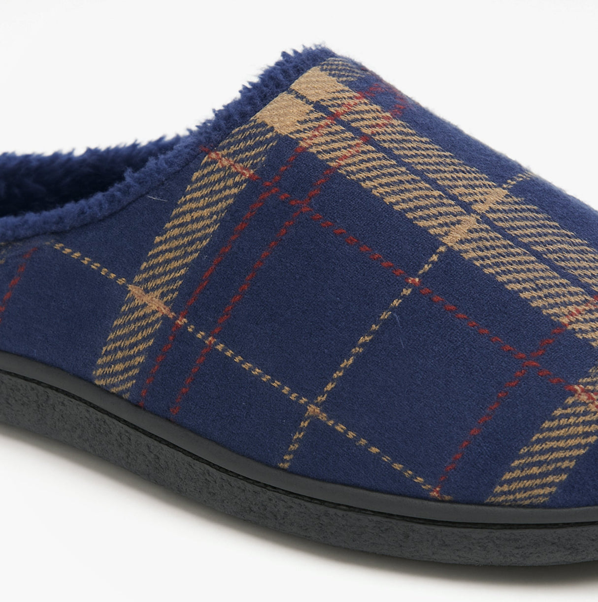Zedzzz FABIAN Mens Check Textile Mule Slippers Navy