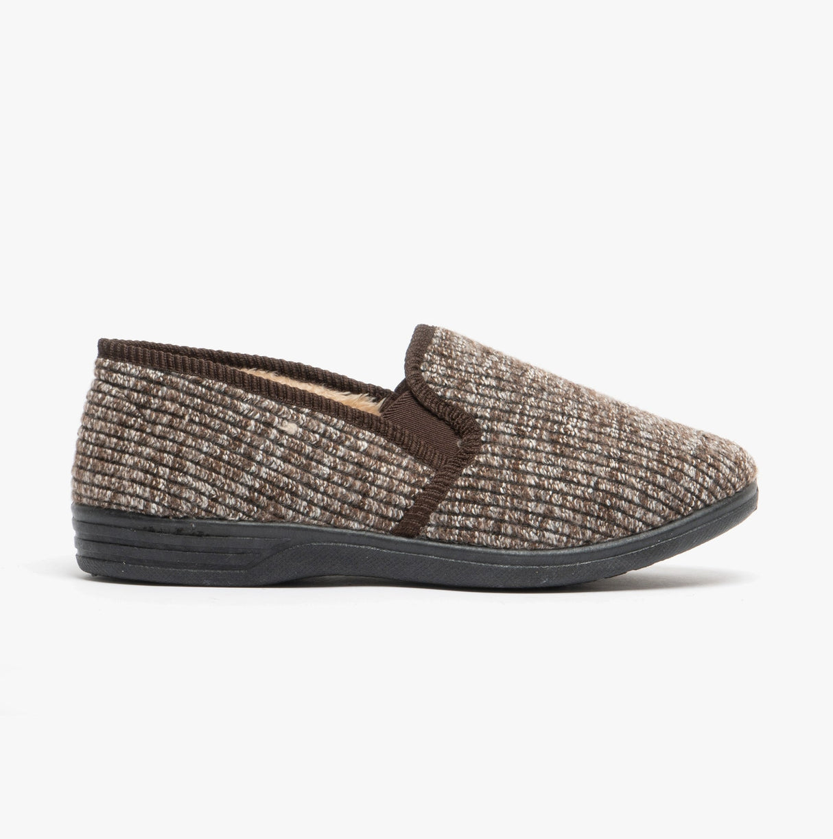 Zedzzz KEITH Mens Textured Knit Full Slippers Brown