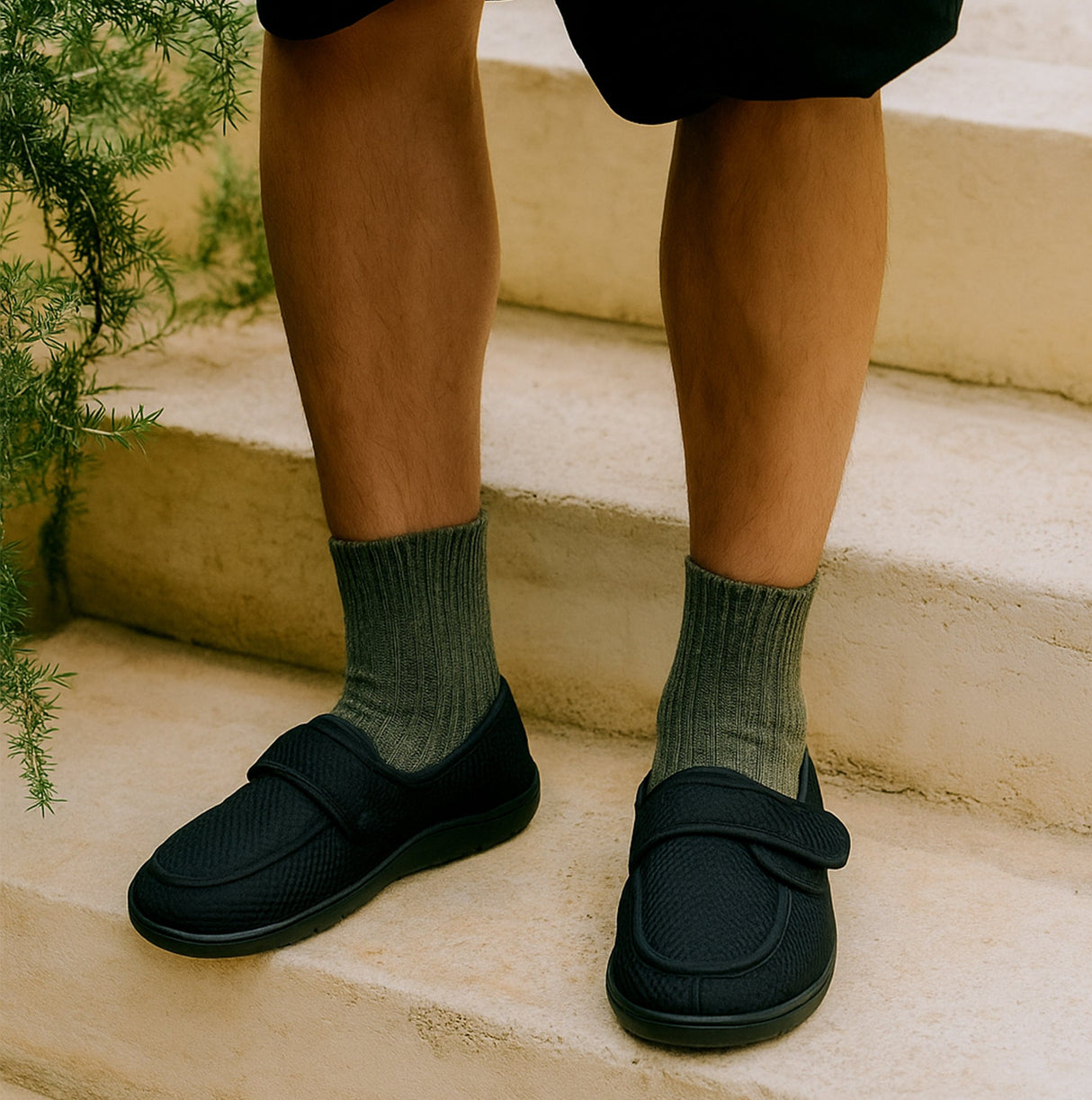 Zedzzz JOSH Mens Super Wide Touch Fasten Slippers Black