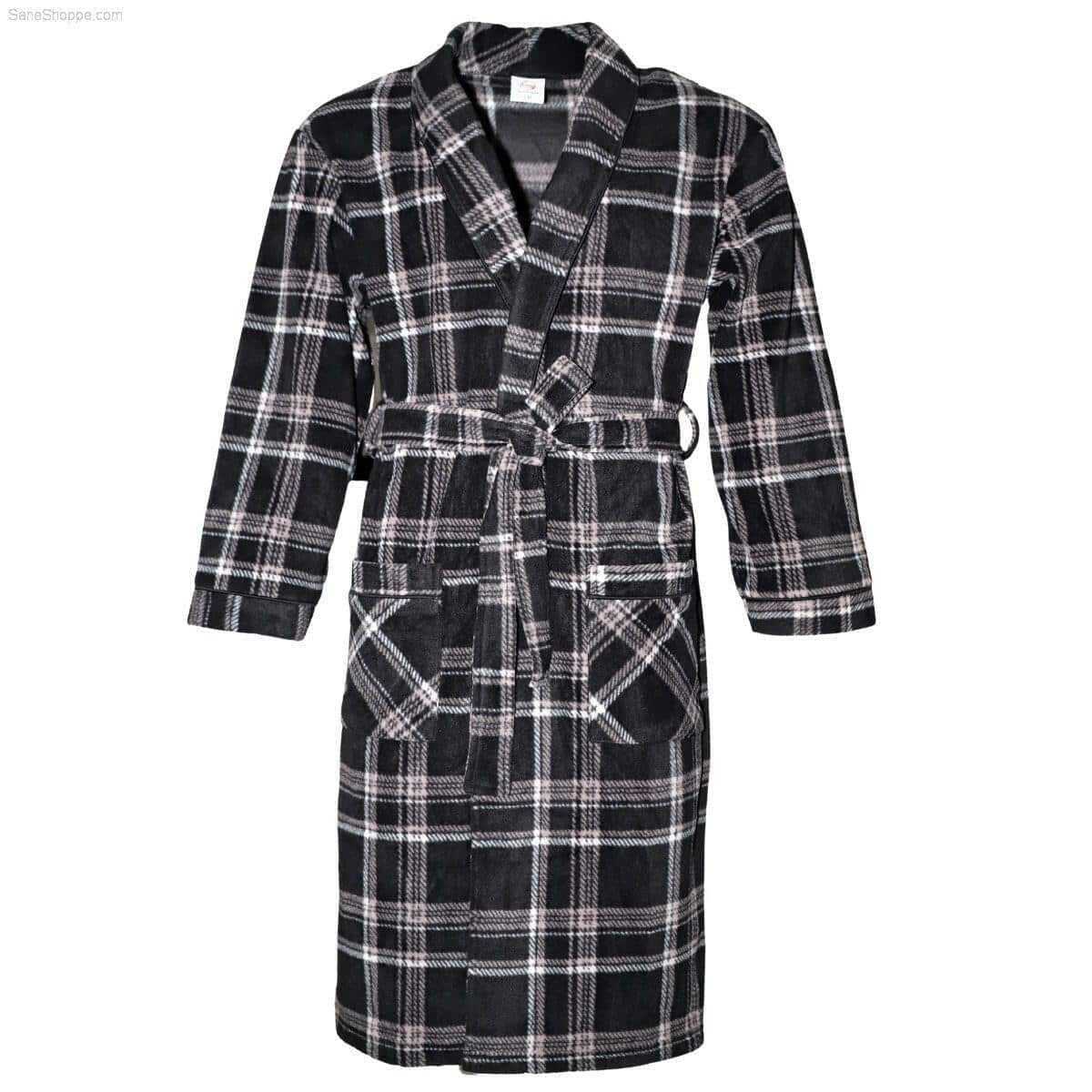 Men's Soft Warm Fleece Dressing Gown with Checkered Pattern