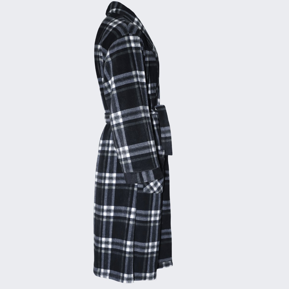 Men's Soft Warm Fleece Dressing Gown with Checkered Pattern