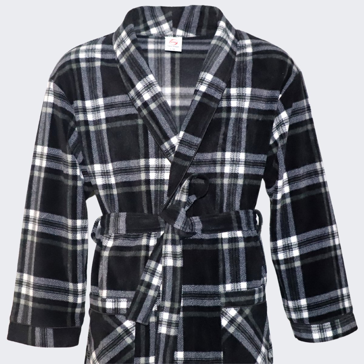 Men's Soft Warm Fleece Dressing Gown with Checkered Pattern