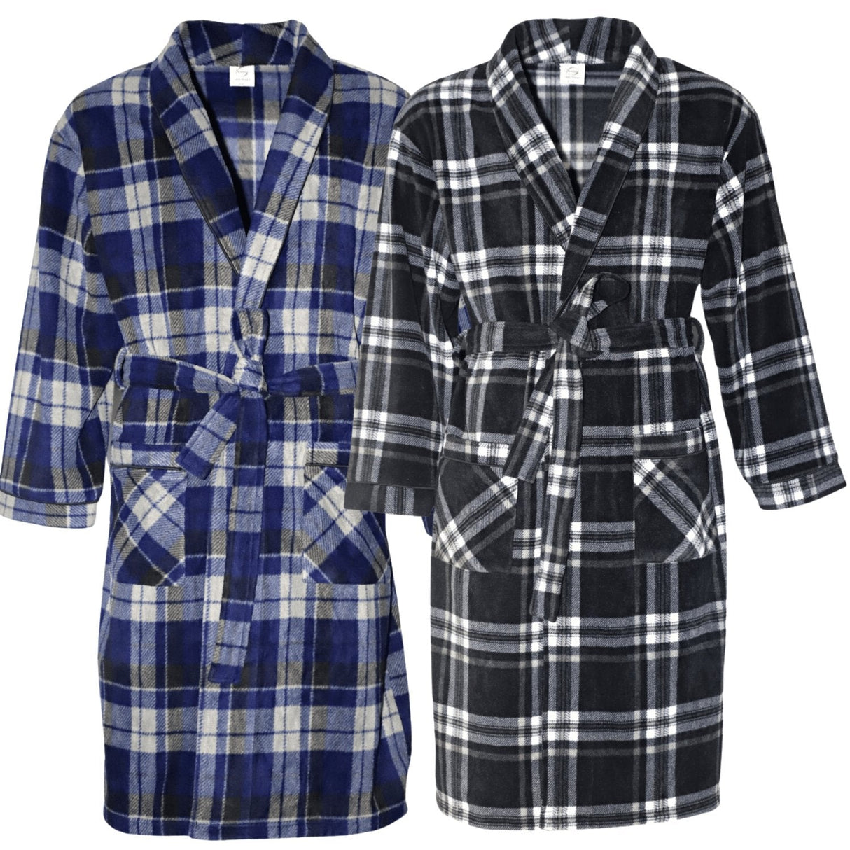 Men's Soft Warm Fleece Dressing Gown with Checkered Pattern