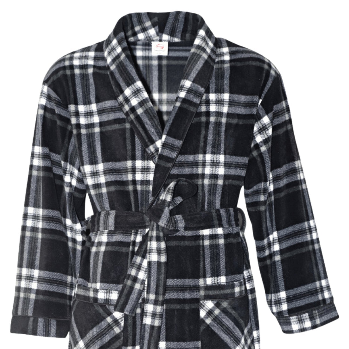 Men's Soft Warm Fleece Dressing Gown with Checkered Pattern