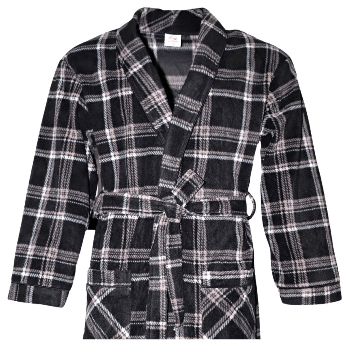 Men's Soft Warm Fleece Dressing Gown with Checkered Pattern