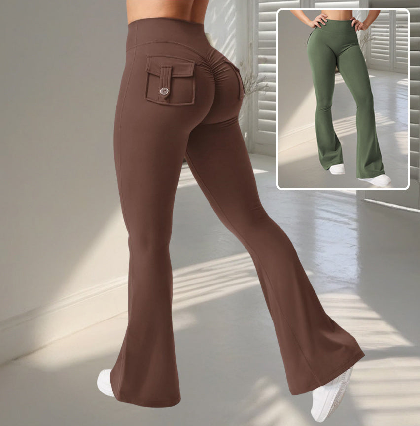 Yoga Fitness Flared Pants With Pockets Ins Fashion Slim High Waist Sports Trousers Scrunch Butt Booty Workout Lifting Leggings
