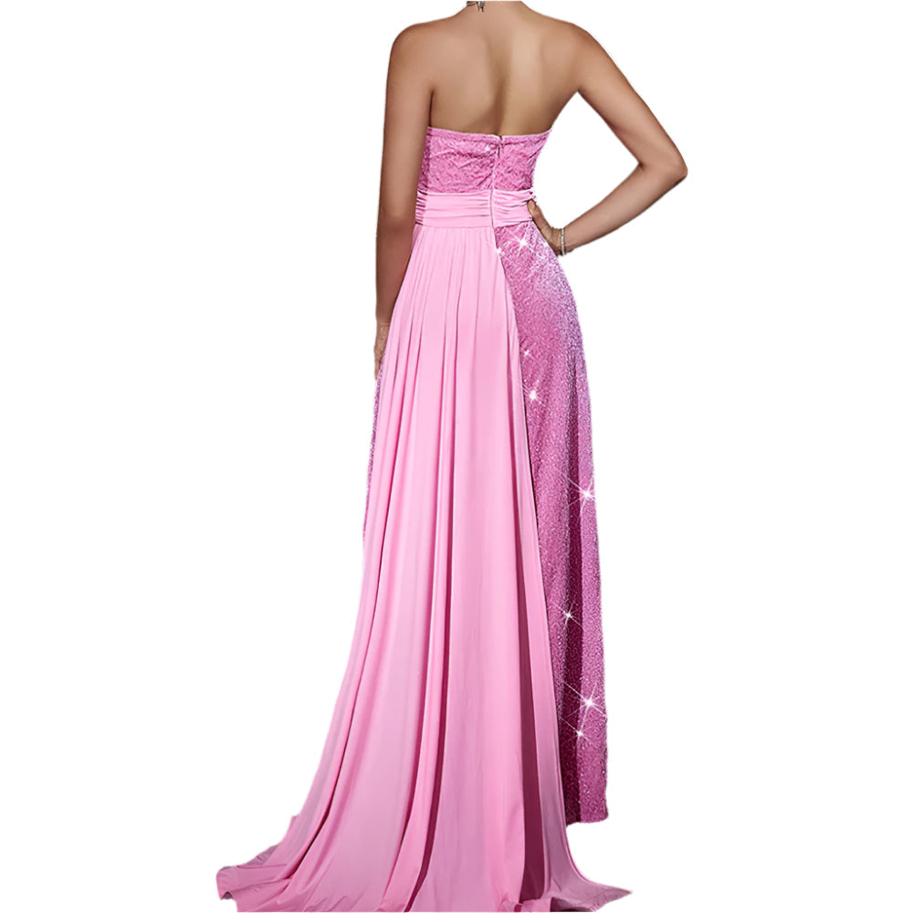 Velvet Sequined Cinched Waist Slim-fit Tube Top Banquet Dress