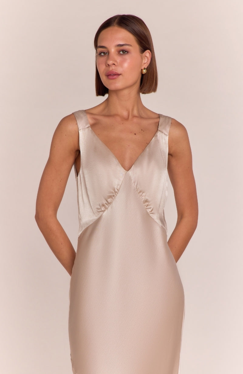 Amelia Dress in Champagne Satin