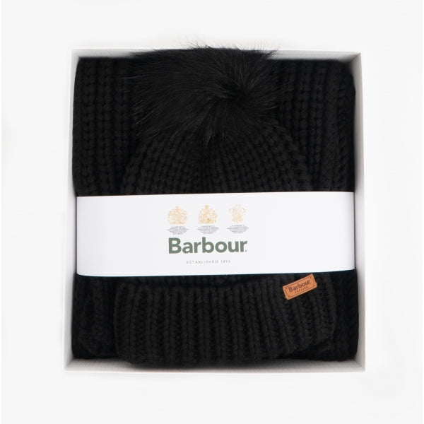 Barbour SALTBURN BEANIE & SCARF Womens Gift Set Black