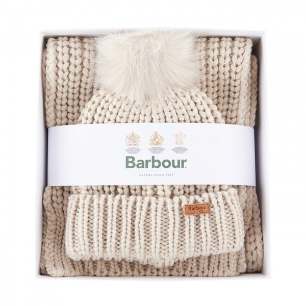 Barbour SALTBURN BEANIE & SCARF Womens Gift Set Pearl