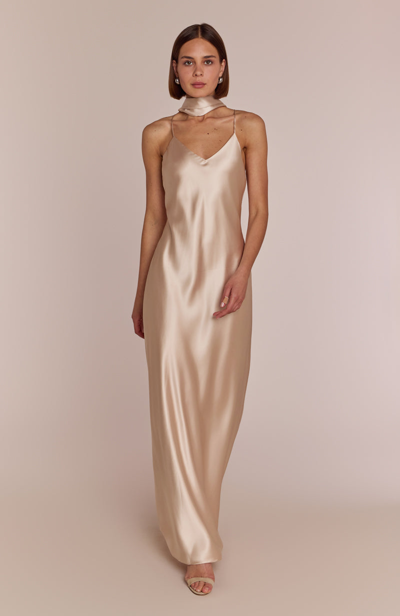 Brooklyn Dress in Champagne Satin