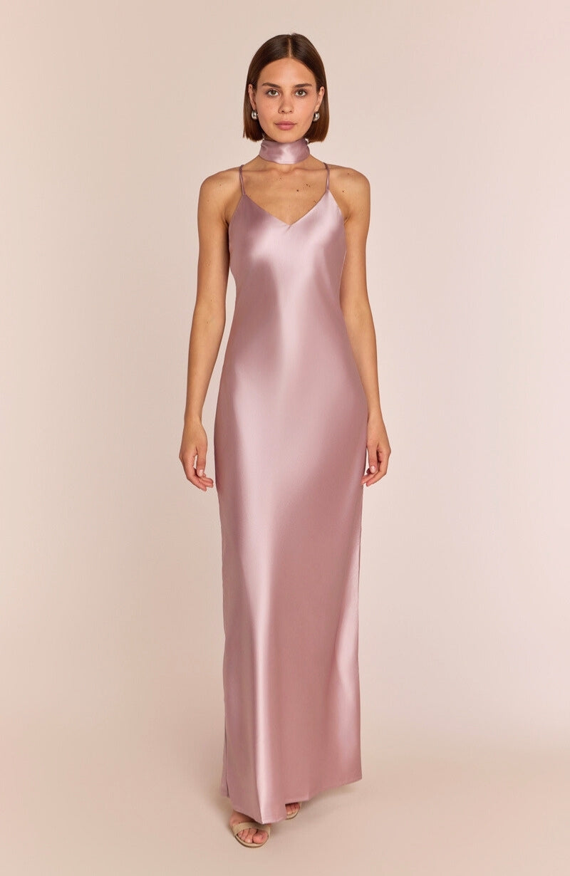 Brooklyn Dress in Rose Pink Satin