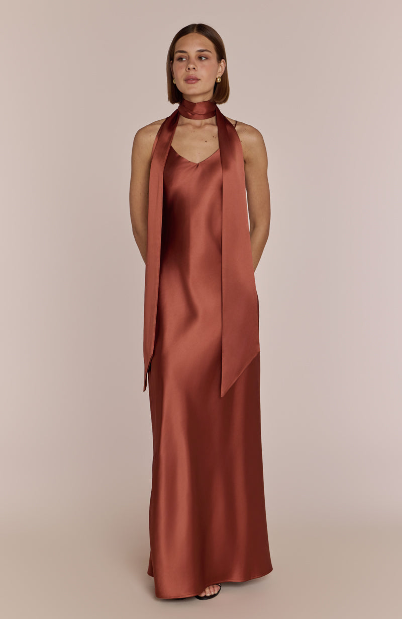 Brooklyn Dress in Terracotta Satin