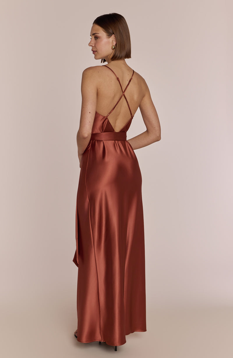 Brooklyn Dress in Terracotta Satin
