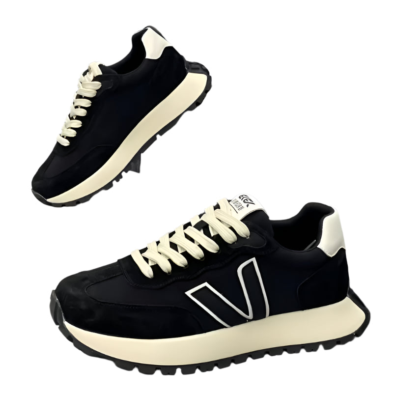 Men'S Casual Sports Shoes - Black with White Laces, Rubber Sole, Low Top, Lace-Up Design