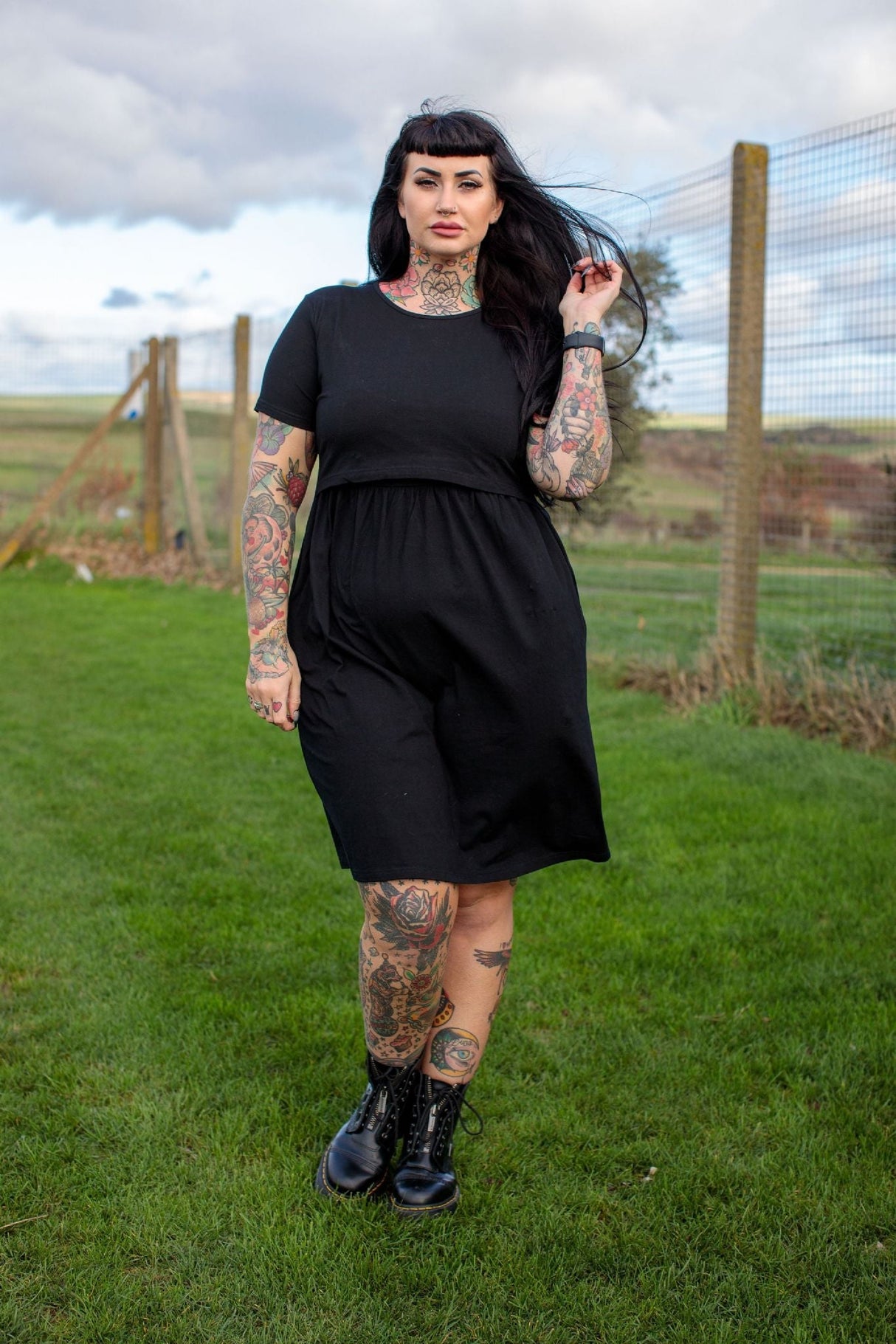 Casey Black Cotton Breastfeeding Skater Dress