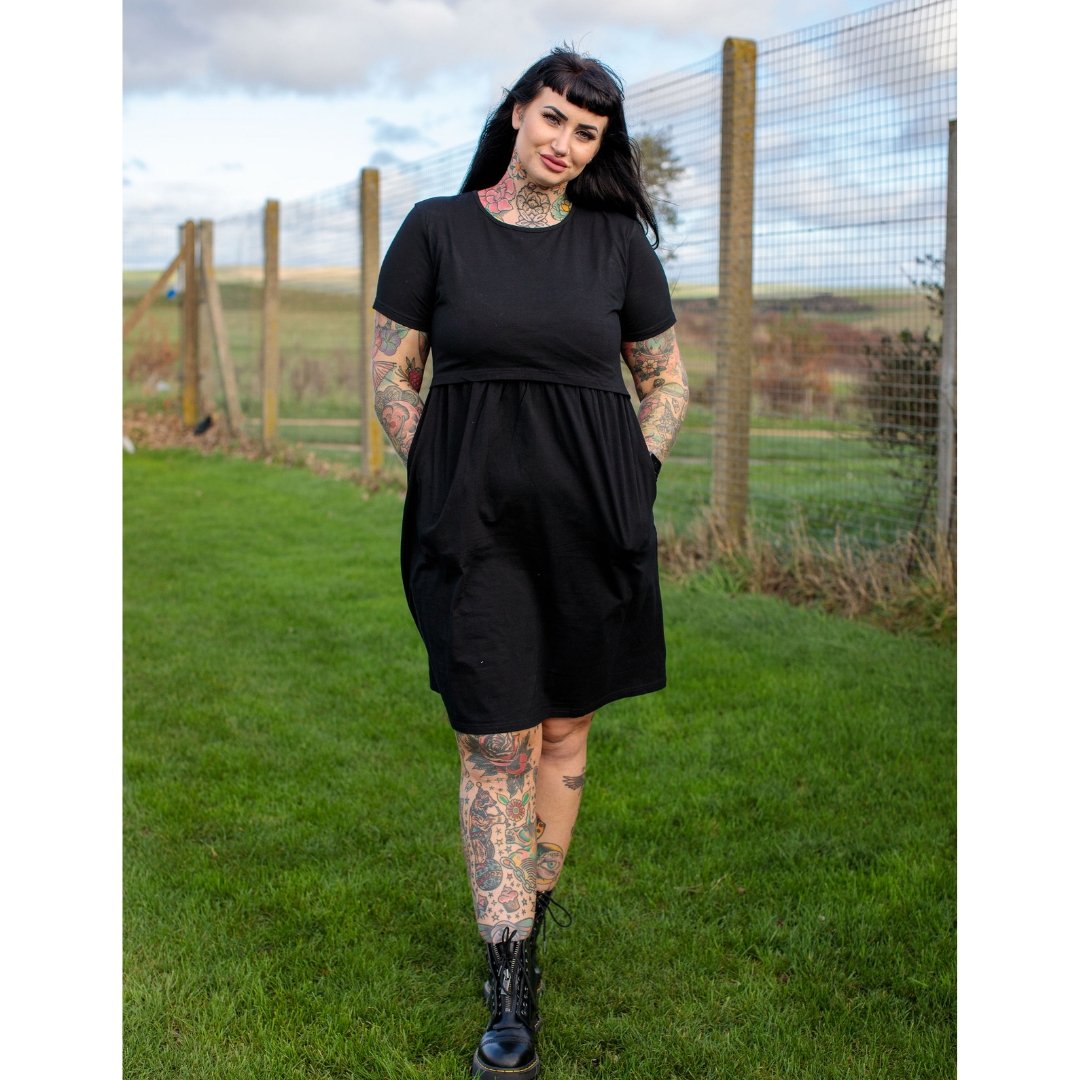 Casey Black Cotton Breastfeeding Skater Dress