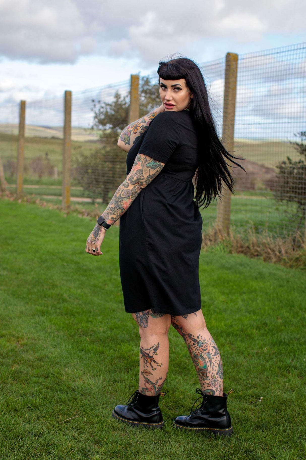 Casey Black Cotton Breastfeeding Skater Dress