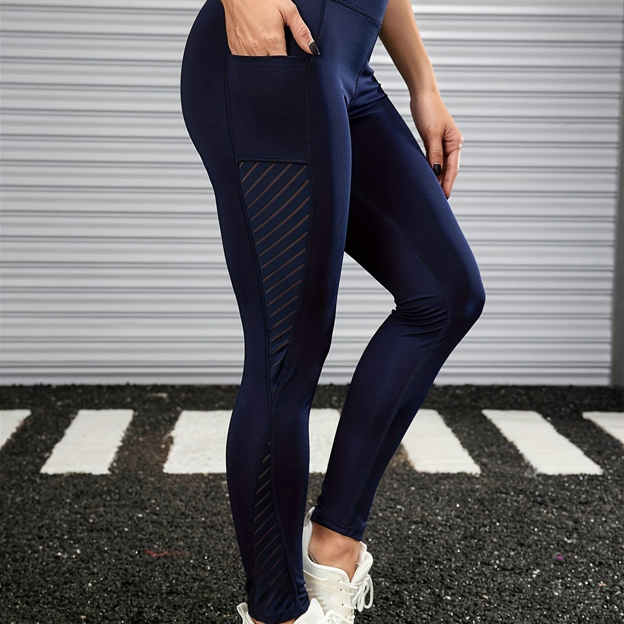 Women's High-Waist Yoga Leggings with Breathable Mesh Panels - Stretchy, Butt-Lifting Workout Pants for Running & Fitness, Running Pants, Mesh Patching