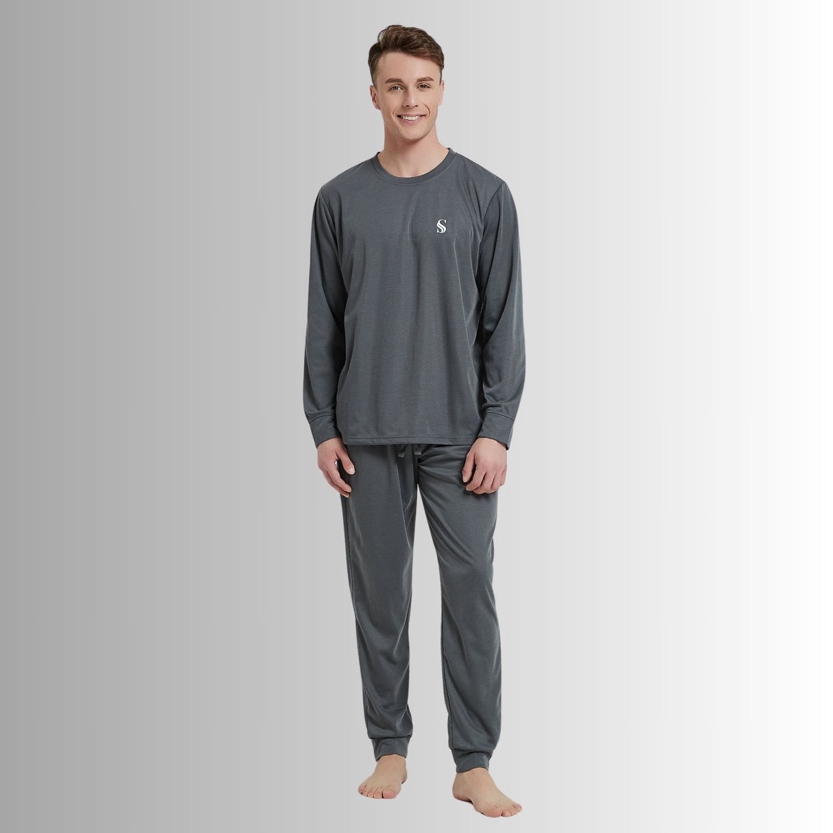 Men's Dark Grey Loungewear Set with Long Sleeve Pyjamas