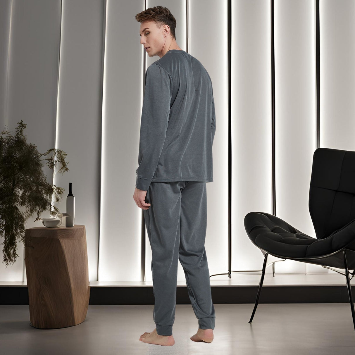 Men's Dark Grey Loungewear Set with Long Sleeve Pyjamas