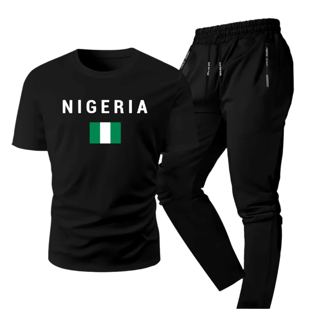 Men's Summer Casual Two-Piece Set, Men's Nigerian Print Short Sleeve T-Shirt with Comfortable Long Pants Fashion Outfit