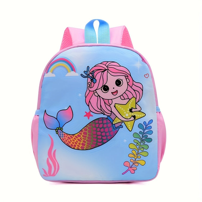 Stylish Cartoon Design Youngsters' Backpack with Adjustable Straps, Spacious Interior & Side Pockets - Durable Nylon Material for Boys & Girls