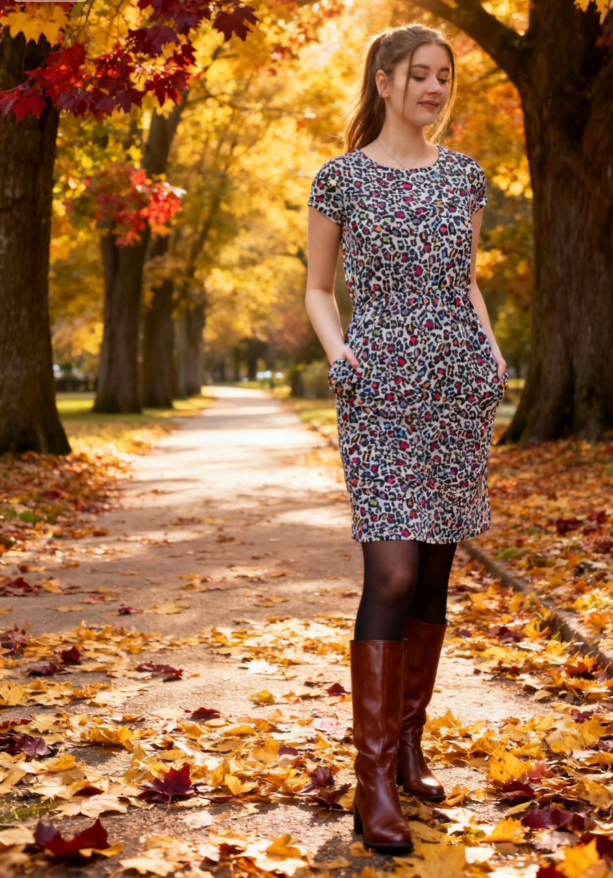 The Knee Length Breastfeeding Dress - Ruby Rainbow Leopard