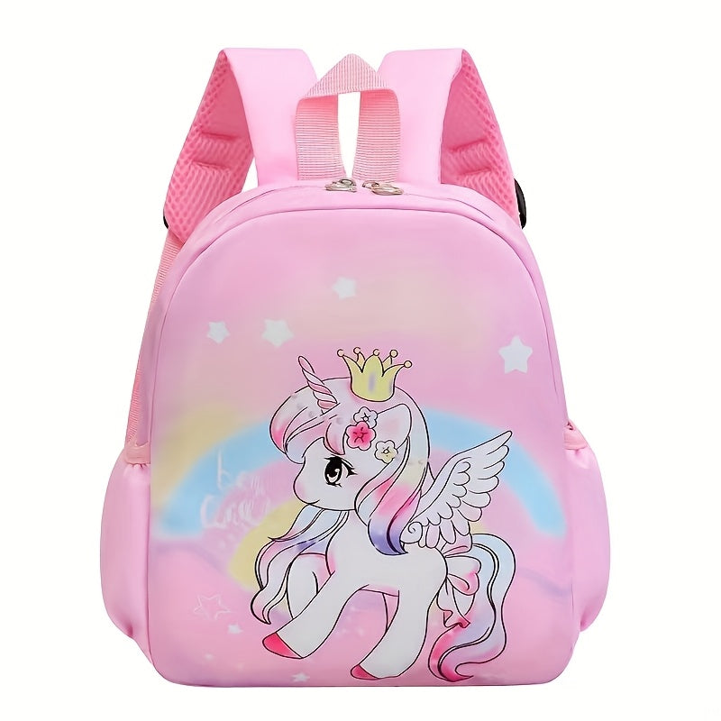 Stylish Cartoon Design Youngsters' Backpack with Adjustable Straps, Spacious Interior & Side Pockets - Durable Nylon Material for Boys & Girls