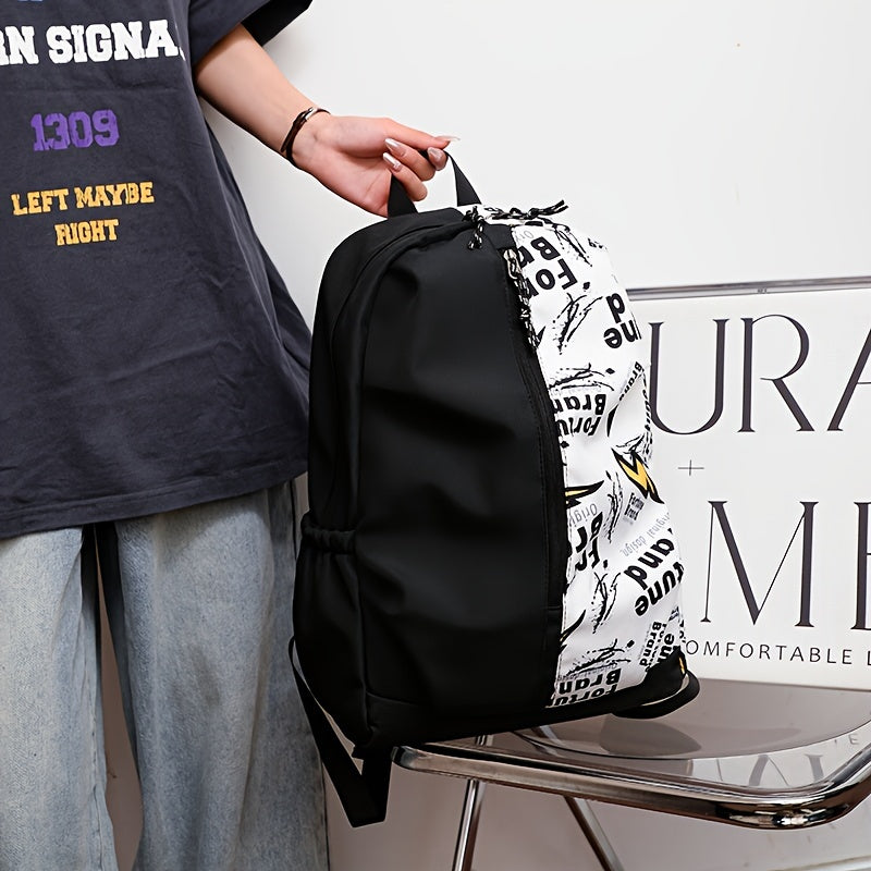 Unisex Nylon Backpack Graffiti Street Style Adjustable Straps Laptop Compartment Zipper Closure Polyester Lining Backpack