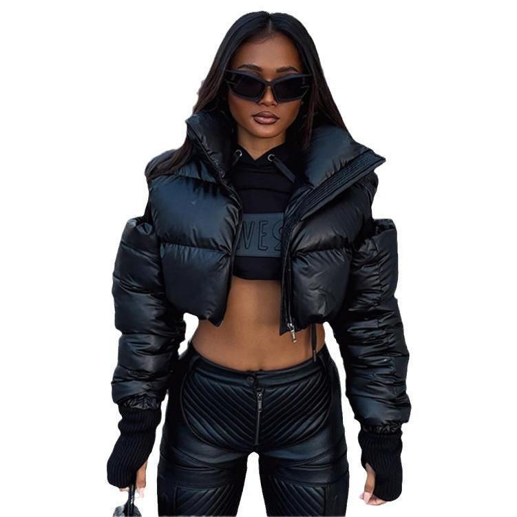 Mechanical Style Off-Shoulder Zipper Cotton Jacket