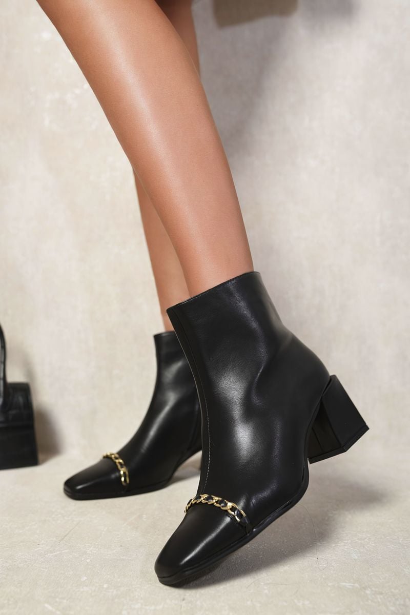 Two Tone Side Zip Block Heel Ankle Boots-2