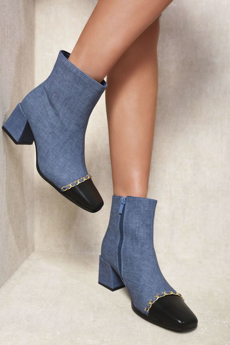 Two Tone Side Zip Block Heel Ankle Boots-0