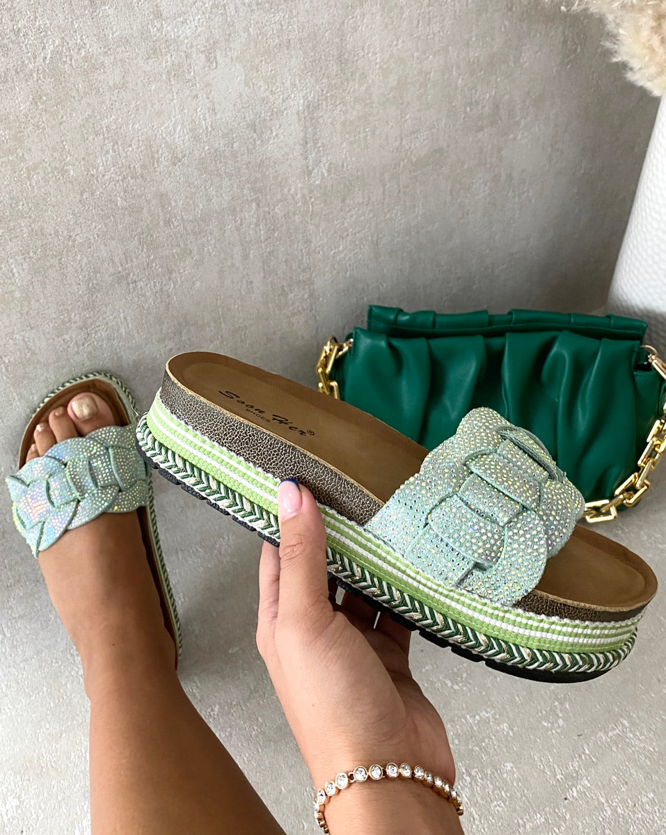 Open Toe Embellished Strap Slide Platform Sandals-0