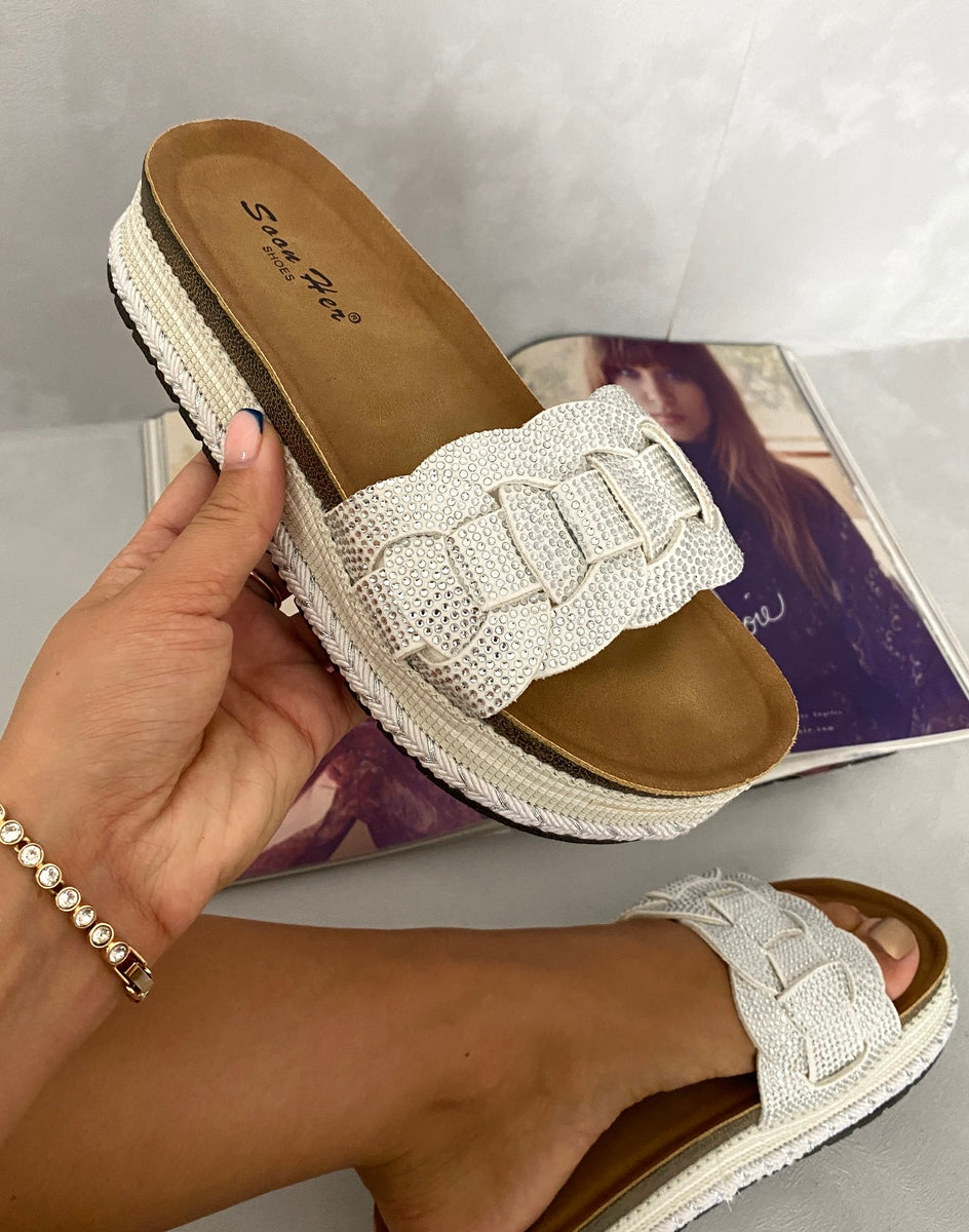 Open Toe Embellished Strap Slide Platform Sandals-2