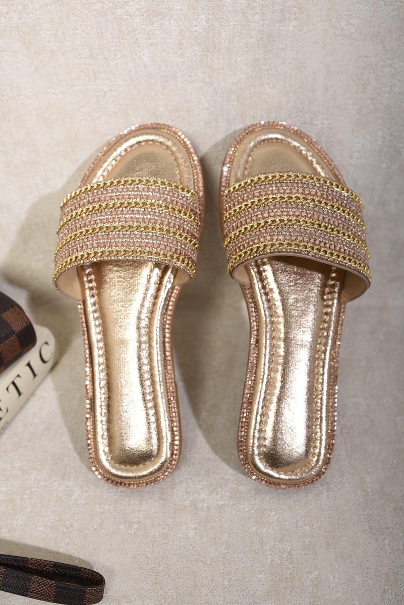 Open Toe Embellished Flat Sandals-4