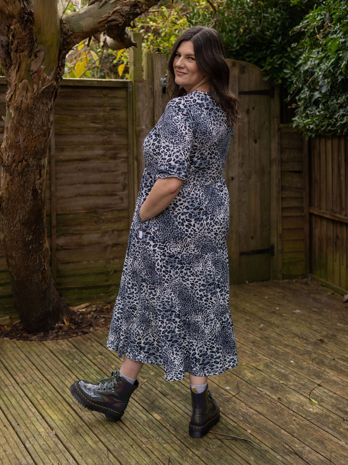 The Midi Breastfeeding Dress - Grey Leopard Cotton