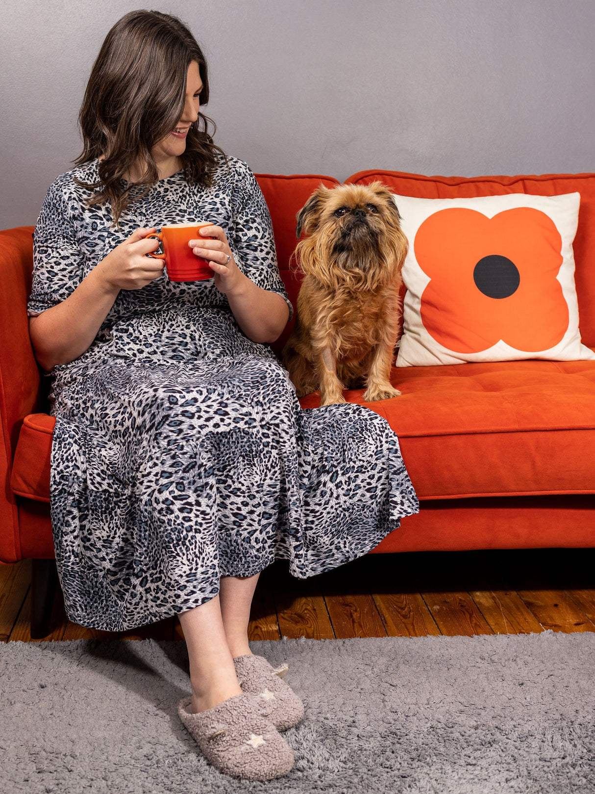 The Midi Breastfeeding Dress - Grey Leopard Cotton